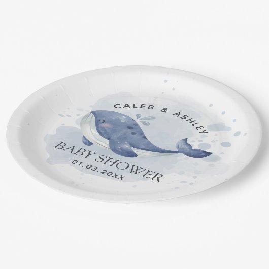 Nautical Whale Baby Shower Paper Plate Papieren Bordje (Gekanteld)