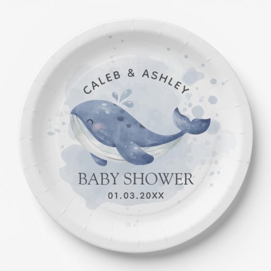 Nautical Whale Baby Shower Paper Plate Papieren Bordje (Voorkant)