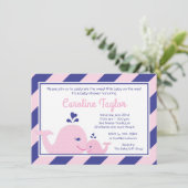 Nautical Whale Baby shower Uitnodiging roze & mari (Staand voorkant)