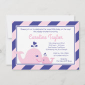 Nautical Whale Baby shower Uitnodiging roze & mari (Voorkant)