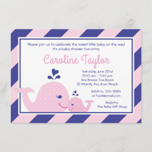 Nautical Whale Baby shower Uitnodiging roze & mari