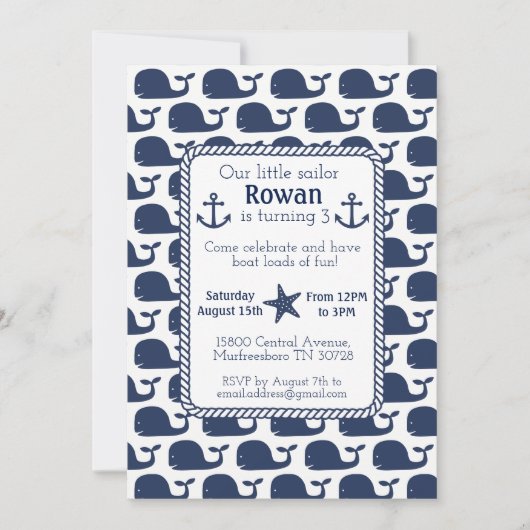 Nautical Whale Birthday Card Kaart (Voorkant)