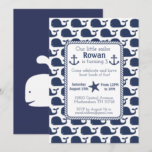 Nautical Whale Birthday Card Kaart (Voorkant / Achterkant)