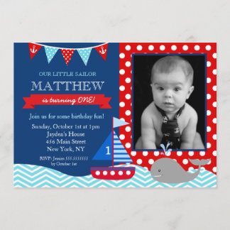 Nautical Whale Birthday Party Invitation Kaart