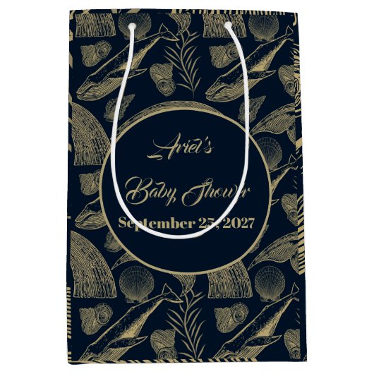  Nautical Whale Blue Baby shower Medium Cadeauzakje (Voorkant)