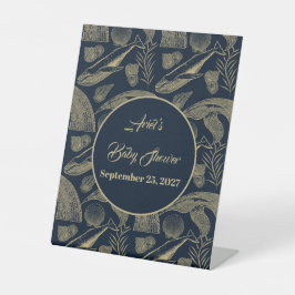 Nautical Whale Blue Baby shower Reclamebord Met Voetstuk