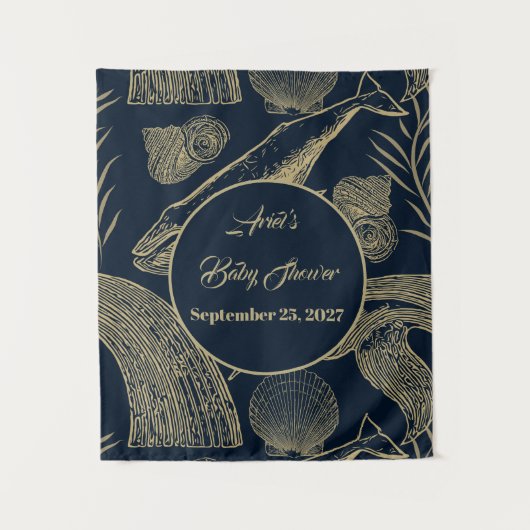  Nautical Whale Blue Baby shower Wandkleed (Voorkant)