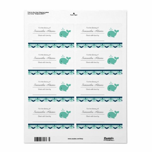 Nautical Whale Bookplate Label Sticker (Full Sheet)