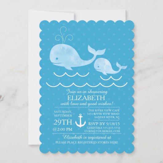 Nautical Whale Boys Baby shower Invitation Kaart (Voorkant)