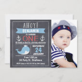 Nautical Whale Chalkboard 1st Birthday Invitation Kaart (Voorkant)