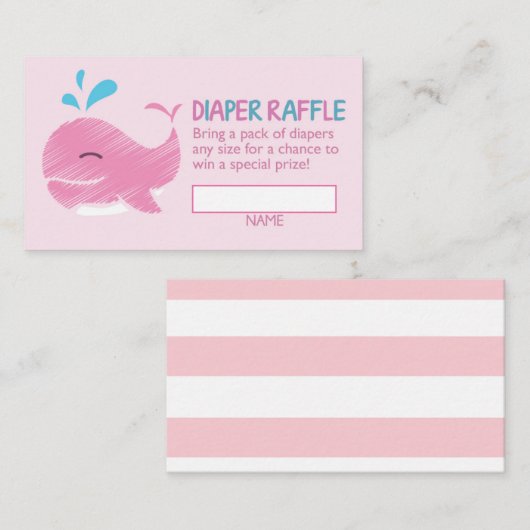 Nautical Whale Diaper Raffle Ticket (meisje) Informatiekaartje (Voorkant / Achterkant)