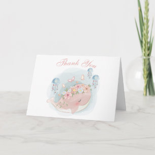Nautical Whale Jellyfish Girl Baby shower Bedankt Kaart