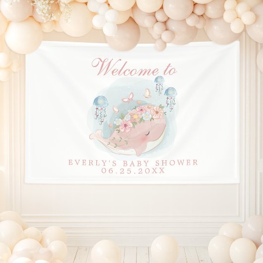 Nautical Whale Jellyfish Girl Baby shower Welkom Spandoek