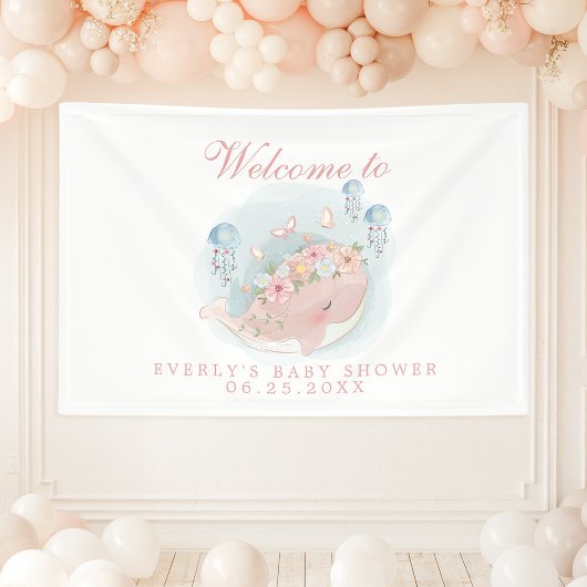 Nautical Whale Jellyfish Girl Baby shower Welkom Spandoek