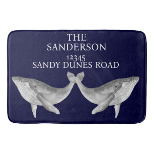 Nautical Whale Navy Grijs Blauw en Wit Badmat