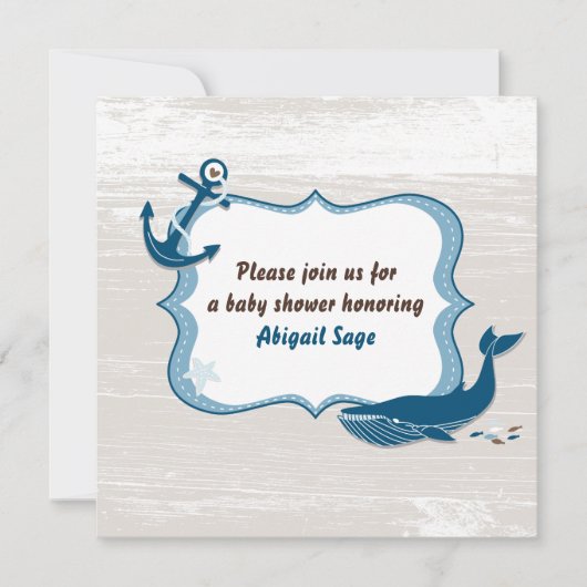 Nautical Whale Ocean Baby shower Invitation - Jong Kaart (Voorkant)