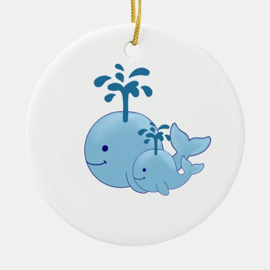 Nautical Whale Ornament, Cute Mam/Baby Whale Keramisch Ornament (Voorkant)