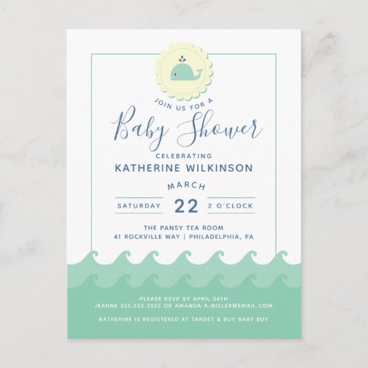 Nautical Whale Pastel Baby shower Uitnodiging (Voorkant)