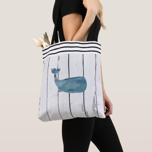 Nautical Whale Shiplap Beach Tote Bag (Dichtbij)