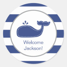 Nautical Whale Sticker, Preppy Navy Rugby Stripes