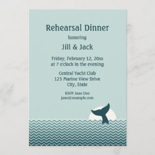 Nautical Whale Tail Rehearsal Dinner Invites Kaart