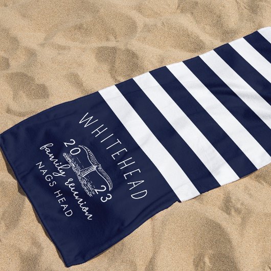 Nautical Whale Tail Stripe Navy Monogram Strandlaken