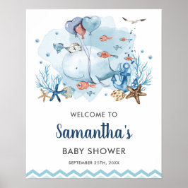 Nautical Whale under the Zee Baby shower Welcome Poster