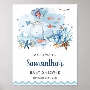 Nautical Whale under the Zee Baby shower Welcome Poster