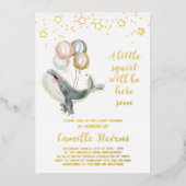 Nautical Whale Waterverf Baby shower Girl Folie Uitnodiging (Voorkant)