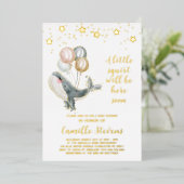 Nautical Whale Waterverf Baby shower Girl Folie Uitnodiging (Staand Voorkant)