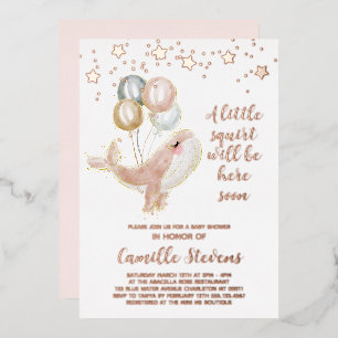 Nautical Whale Waterverf Baby shower Girl Folie Uitnodiging