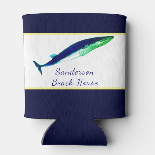 Nautical Whale Waterverf Navy Blue Yellow kustkust Blikjeskoeler (Achterkant)