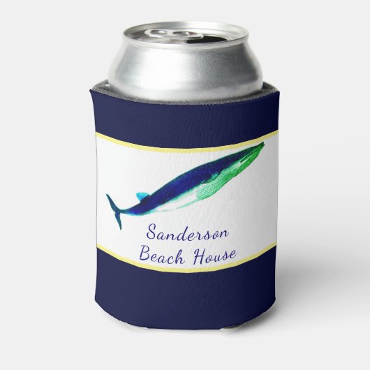 Nautical Whale Waterverf Navy Blue Yellow kustkust Blikjeskoeler (Blikje Achterkant)