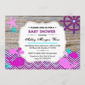 Nautical Whales Baby Girl Invitaties Kaart