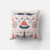 Nautical Whales Boy Nursery Baby Geboorte Stat Kussen (Achterkant)