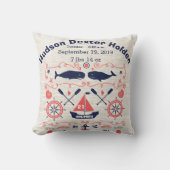 Nautical Whales Boy Nursery Baby Geboorte Stat Kussen (Voorkant)