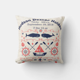 Nautical Whales Boy Nursery Baby Geboorte Stat Kussen