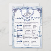 Nautical What in Your Purse Game Bridal Shower Kaart (Voorkant)