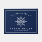 Nautical Wheel Beach House Welcome Navy and White Deurmat (Voorkant)