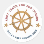 Nautical Wheel Dank u Baby shower Ronde Sticker (Voorkant)