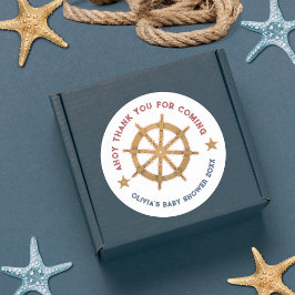 Nautical Wheel Dank u Baby shower Ronde Sticker