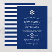 Nautical Wheel Helm Navy Blue Wedding Invitations Kaart (Voorkant / Achterkant)