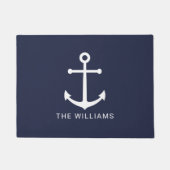 Nautical White Anchor and Custom Name on Navy Blue Deurmat (Voorkant)