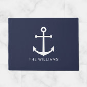 Nautical White Anchor and Custom Name on Navy Blue Deurmat