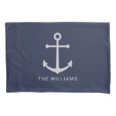Nautical White Anchor and Custom Name on Navy Blue Kussensloop (Voorkant)