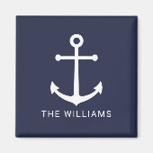Nautical White Anchor and Custom Name on Navy Blue Magneet (Voorkant)
