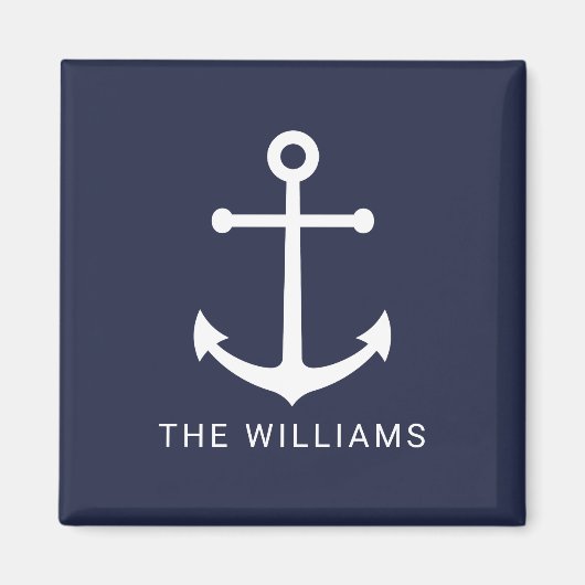 Nautical White Anchor and Custom Name on Navy Blue Magneet (Voorkant)