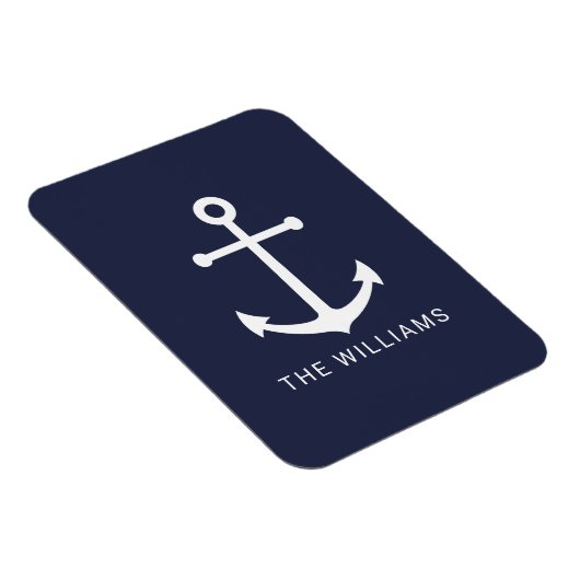 Nautical White Anchor and Custom Name on Navy Blue Magneet (Rechterzijde)