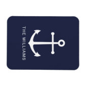 Nautical White Anchor and Custom Name on Navy Blue Magneet (Horizontaal)