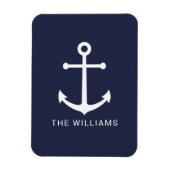 Nautical White Anchor and Custom Name on Navy Blue Magneet (Verticaal)